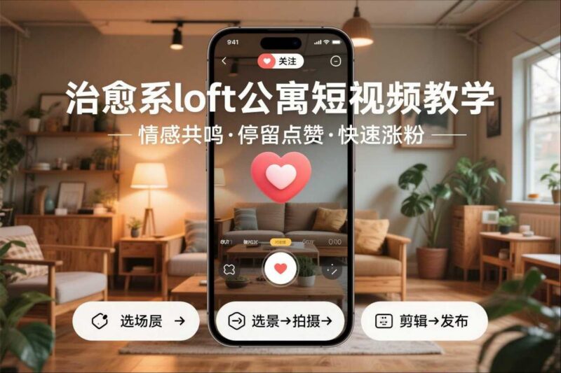 治愈系loft公寓短视频制作教学,情感共鸣引停留点赞关注,快速起号涨粉-三零资源