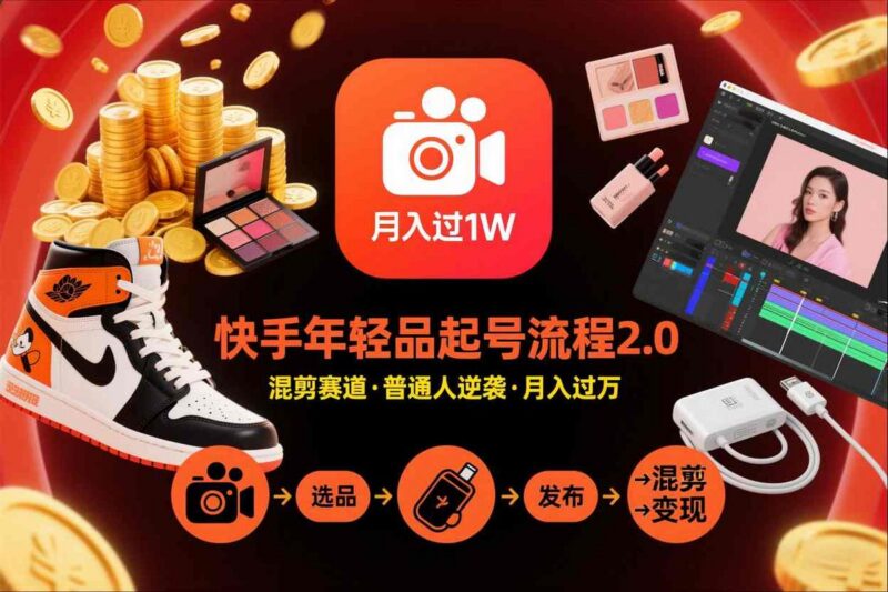 快手短视频带货年轻品起号流程2.0，快手年轻品混剪赛道，普通人也能月入过1W-三零资源