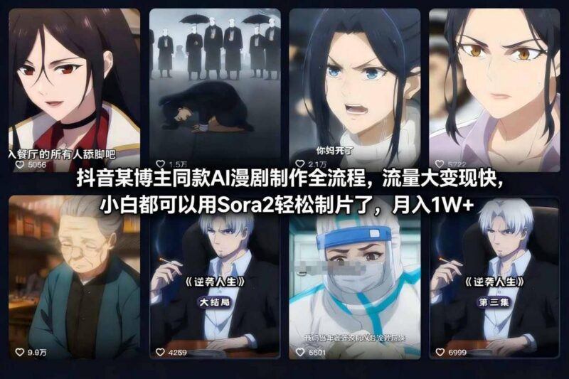 抖音某博主同款AI漫剧制作全流程,流量大变现快,小白都可以用Sora2轻松制片了,月入1W+-三零资源