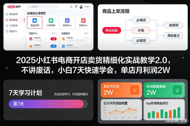 2025小红书电商开店卖货精细化实战教学2.0，不讲废话，小白7天快速学会，单店月利润2W-三零资源