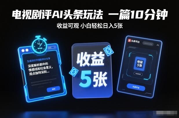 电视剧评AI头条玩法,一篇10分钟,收益可观,小白轻松日入5张+【独家】-三零资源