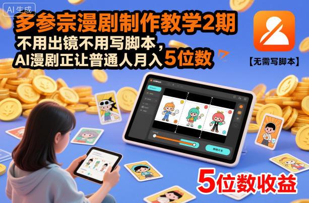 多参宗漫剧制作教学2期,不用出镜不用写脚本,AI漫剧正让普通人月入5位数(更新)-三零资源
