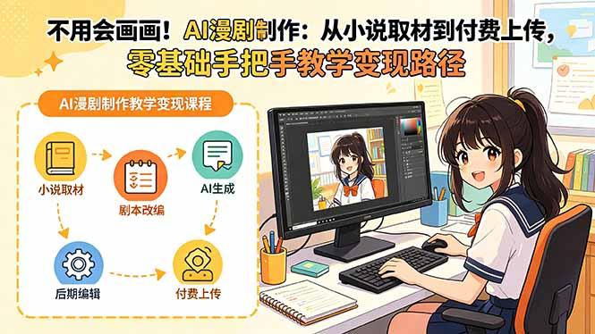 不用会画画!AI漫剧制作:从小说取材到付费上传,零基础手把手教学变现路径-三零资源