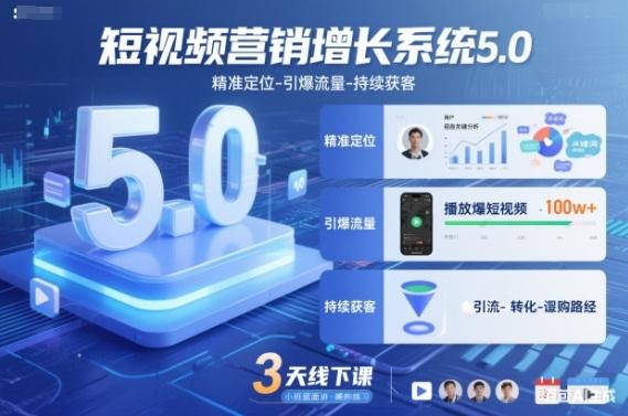 短视频营销增长系统5.0,精准定位-引爆流量-持续获客,3天线下课(音频+图片)-三零资源