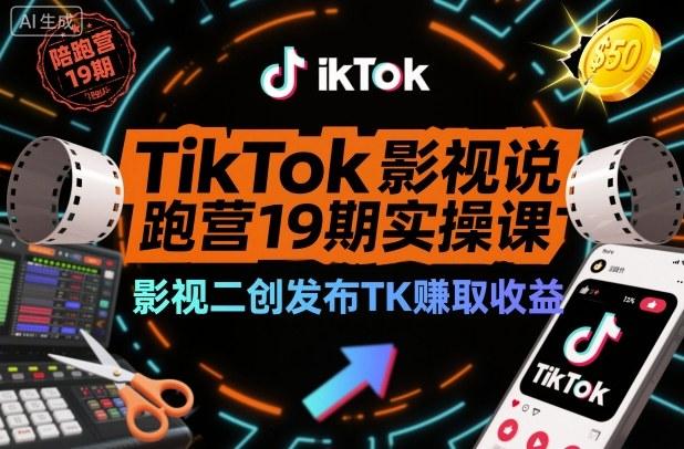 TikTok影视解说陪跑营19期实操课,影视二创发布TK賺取收益,万播收益50美金(更新)-三零资源
