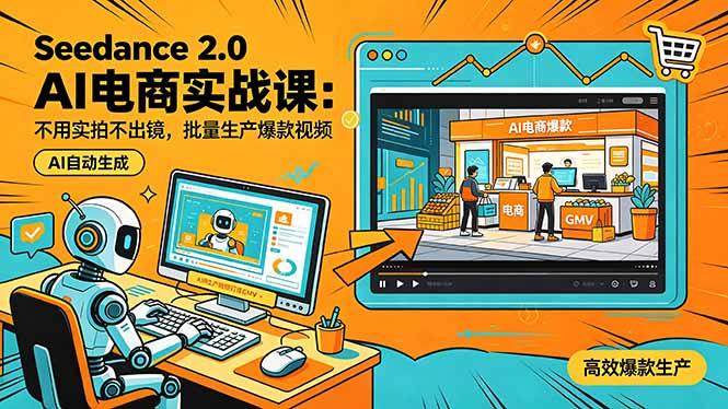Seedance 2.0 AI电商实战课:不用实拍不出镜,批量生产爆款视频打爆GMV-三零资源