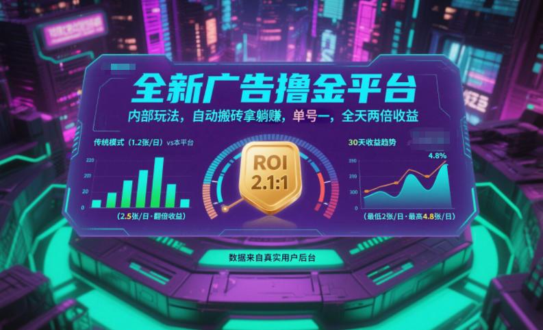 全新广告撸金平台,内部玩法,自动搬砖拿躺賺,单号一天保底2张+,全天两倍收益【揭秘】-三零资源