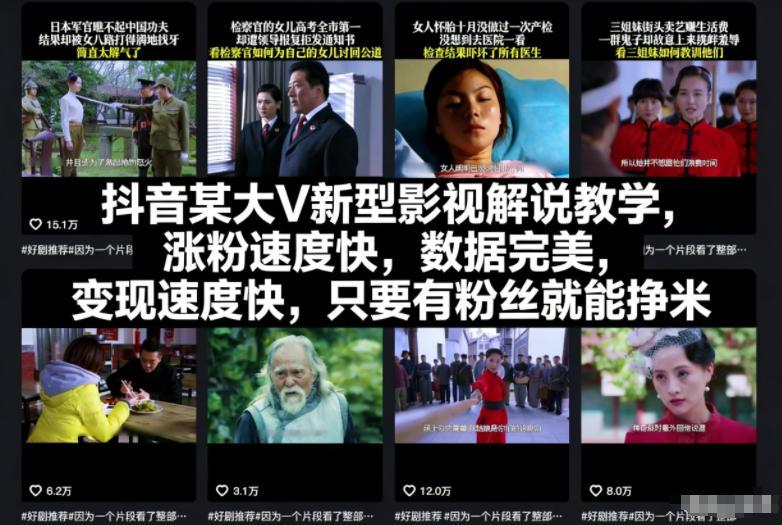 抖音某大V新型影视解说教学,涨粉速度快,数据完美,变现速度快,只要有粉丝就能挣米-三零资源