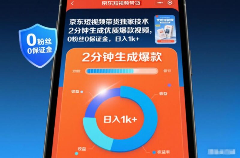 京东短视频带货独家技术，2分钟生成一条优质爆款视频，0粉丝0保证金，日入1k+【揭秘】-三零资源