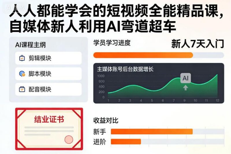 人人都能学会的短视频全能精品课,自媒体新人利用AI弯道超车-三零资源