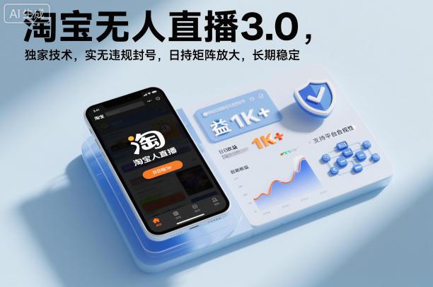 淘宝无人直播3.0，独家技术，实无违规封号，日收益1k+，支持矩阵放大，长期稳定【揭秘】-三零资源