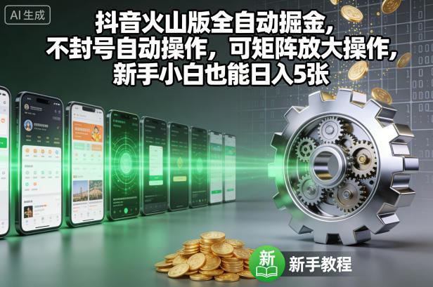 抖音火山版全自动掘金,不封号自动操作,可矩阵放大操作,新手小白也能日入5张【揭秘】-三零资源