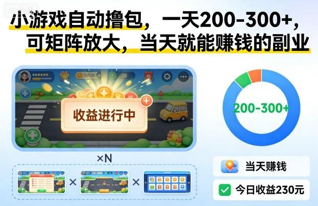 小游戏自动撸包，一天200-300+，可矩阵放大，当天就能賺钱的副业【揭秘】-三零资源