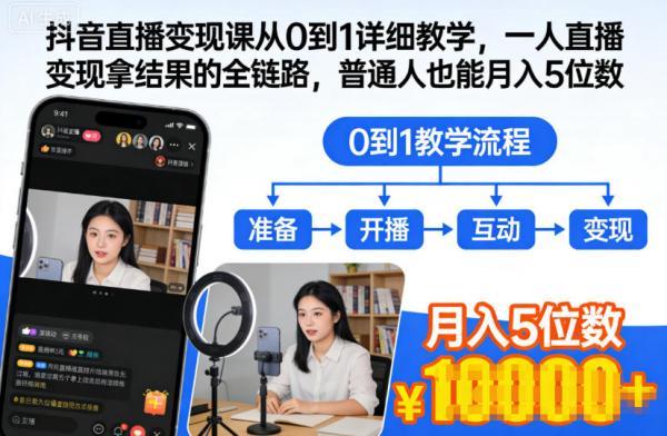 抖音直播变现课从0到1详细教学,一人直播变现拿结果的全链路,普通人也能月入5位数-三零资源