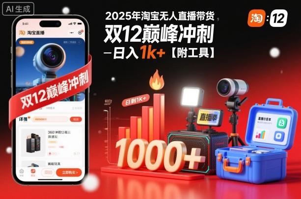 2025年淘宝无人直播带货，冲刺双12，日入1k+【附工具】【揭秘】-三零资源