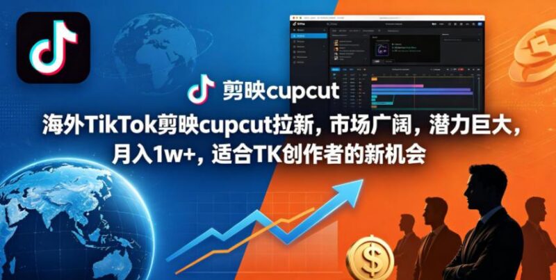 海外TikTok剪映cupcut拉新,市场广阔,潜力巨大,月入1w+,适合TK创作者的新机会-三零资源