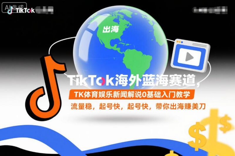 TikTok海外蓝海赛道，TK体育娱乐新闻解说0基础入门教学，流量稳，起号快，带你出海賺美刀-三零资源