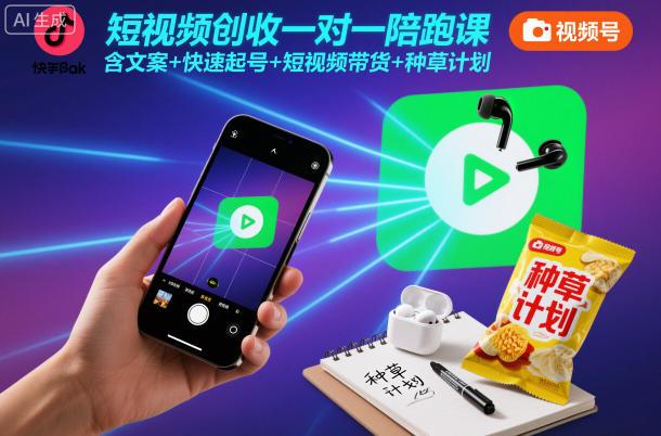 短视频创收一对一陪跑课,含文案+快速起号+短视频带货+种草计划-三零资源