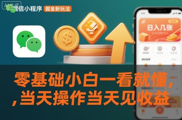 微信小程序掘金新玩法,日入几张,零基础小白一看就懂,当天操作当天见收益【揭秘】-三零资源