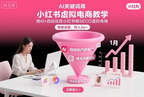 小红书虚拟电商项目,用AI+自动化在小红书做SEO虚拟电商,精准流量,月入3w+-三零资源