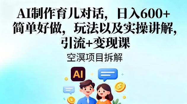 AI制作育儿对话，日入6张+，简单好做，玩法以及实操讲解，引流+变现课-三零资源