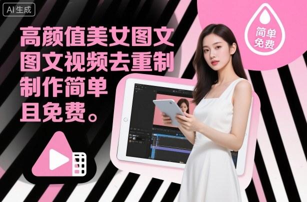 高颜值美女图文视频去重制作教学，制作简单且免费-三零资源