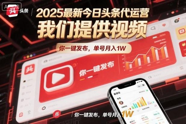 2025最新今日头条代运营，我们提供视频，你一键发布，单号月入1W【揭秘】-三零资源