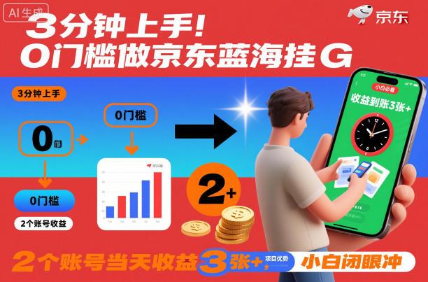 3分钟上手！0门槛做京东蓝海全自动掘金，2个账号当天收益3张+，小白闭眼冲【揭秘】-三零资源