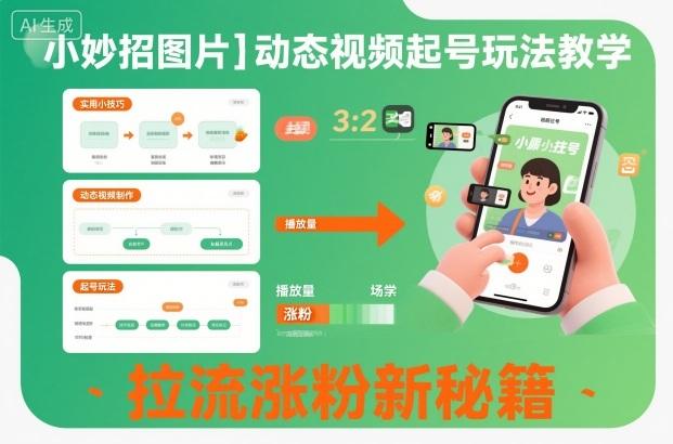 小妙招图片+动态视频起号玩法教学,拉流涨粉新秘籍-三零资源