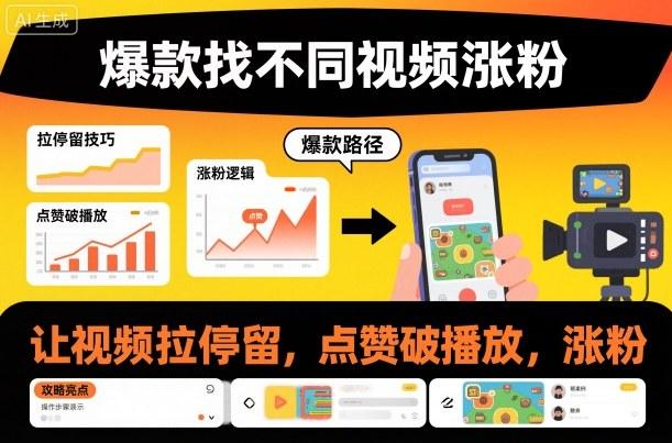 爆款找不同视频涨粉,让视频拉停留,实现点赞,破播放,涨粉-三零资源