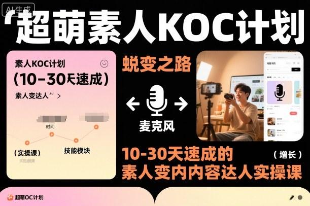 超萌素人KOC计划,10-30天速成的素人变内容达人实操课,适合想做短剧小说推文电商推广的素人入局-三零资源