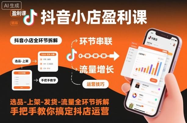 抖音小店盈利课-选品-上架-发货-流量全环节拆解,手把手教你搞定抖店运营-三零资源