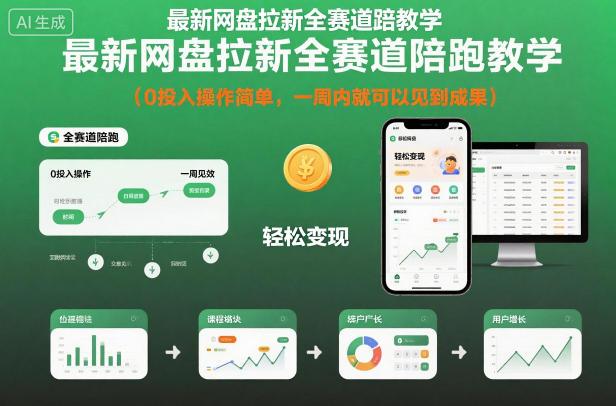 最新网盘拉新全赛道陪跑教学,0投入操作简单,一周内就可以见到成果-三零资源