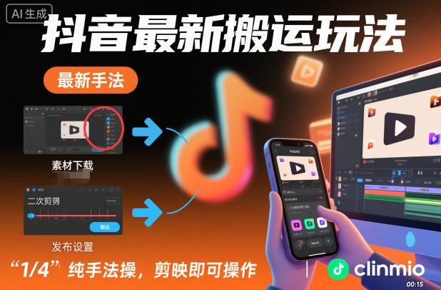 抖音最新搬运玩法,纯手法操作,剪映即可操作-三零资源