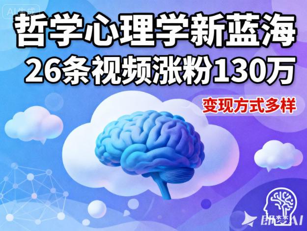 短视频新蓝海,哲学心理学赛道,26条视频涨粉130W,变现方式多样-三零资源