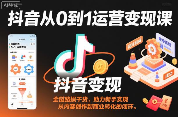 抖音从0到1运营变现课,全链路实操干货,助力新手实现从内容创作到商业转化的闭环-三零资源