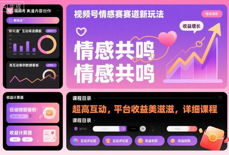 视频号情感赛道新玩法,超高互动,平台收益美滋滋,详细课程-三零资源