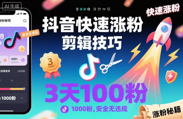 抖音快速涨粉剪辑技巧,3天1000粉,安全无违规-三零资源