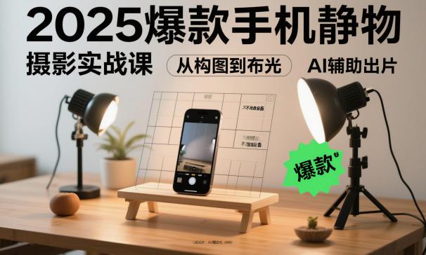 2025爆款手机静物摄影实战课，从构图到布光，不用贵设备，AI辅助出片-三零资源