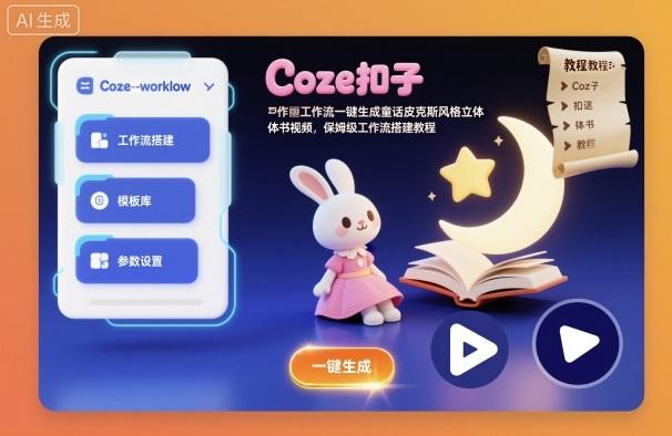 Coze扣子工作流一键生成童话皮克斯风格立体书视频,保姆级工作流搭建教程-三零资源