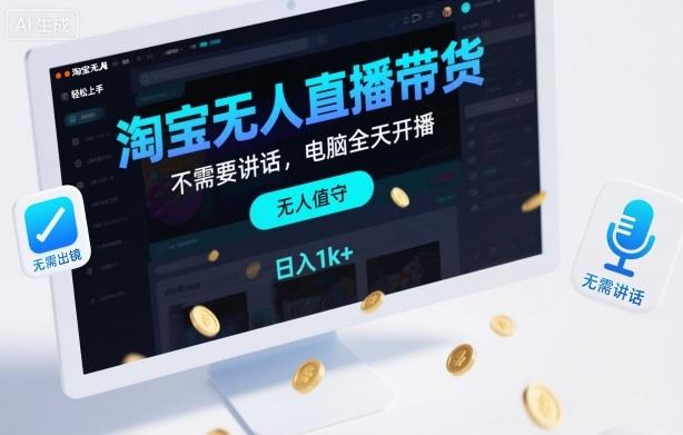 淘宝无人直播带货,不需要出镜,不需要讲话,电脑全天开播,轻松上手,日入1k+【揭秘】-三零资源