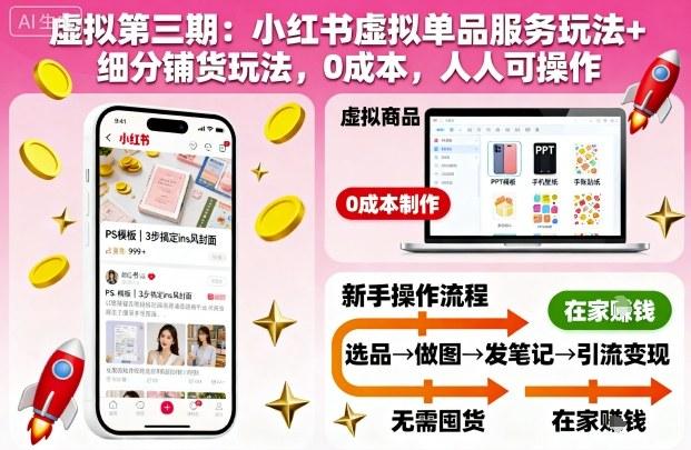 虚拟第三期:小红书虚拟单品服务玩法+细分铺货玩法,0成本,人人可操作(更新)-三零资源