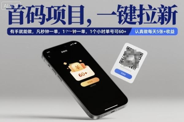 首码项目,一键拉新,有手就能做,几秒钟一单,1个小时单号可60+,认真做每天5张+收益【揭秘】-三零资源
