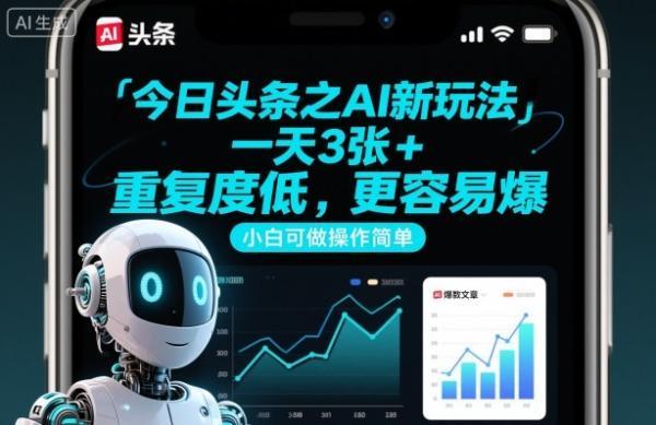 今日头条之AI新玩法,一天3张+,重复度低,更容易爆,小白可做操作简单-三零资源