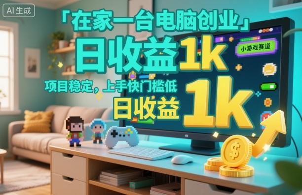 在家一台电脑创业,小游戏赛道,项目稳定,上手快门槛低,日收益1k+【揭秘】-三零资源
