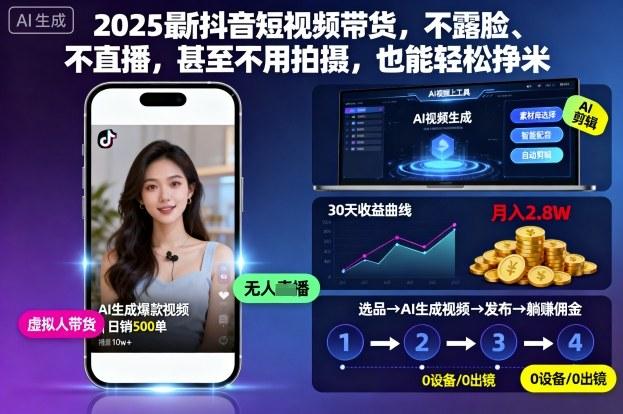 2025最新抖音短视频带货,不露脸、不直播,甚至不用拍摄,也能轻松挣米-三零资源