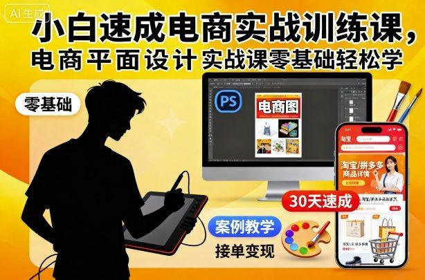 小白速成电商实战训练课，电商平面设计实战课零基础轻松学-三零资源
