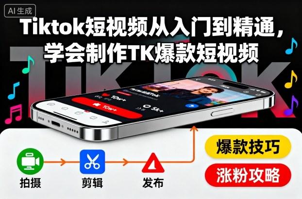 Tiktok短视频从入门到精通,学会制作TK爆款短视频-三零资源