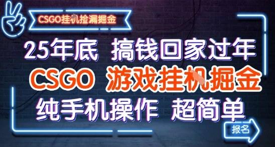 25年底搞钱回家过年,CSGO游戏挂G掘金,纯手机操作超简单【揭秘】-三零资源