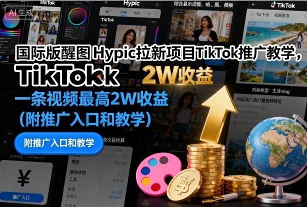 国际版醒图Hypic拉新项目TikTok推广教学,一条视频最高2W收益(附推广入口和教学)-三零资源